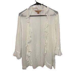 April Cornell Cotton Blend Cover Up Cardigan W1 Sheer Ivory Open Front Ruffle